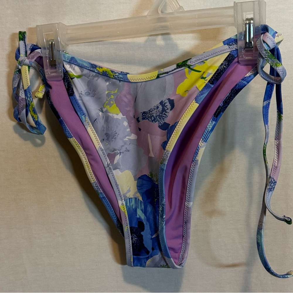 AA-446 Aerie NWT Cheekiest Side Tie Blue Purple & Green Floral Bikini Bottoms